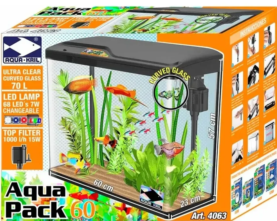 Pecera AQUAKRIL panoramica con tapa 60cm 70lts